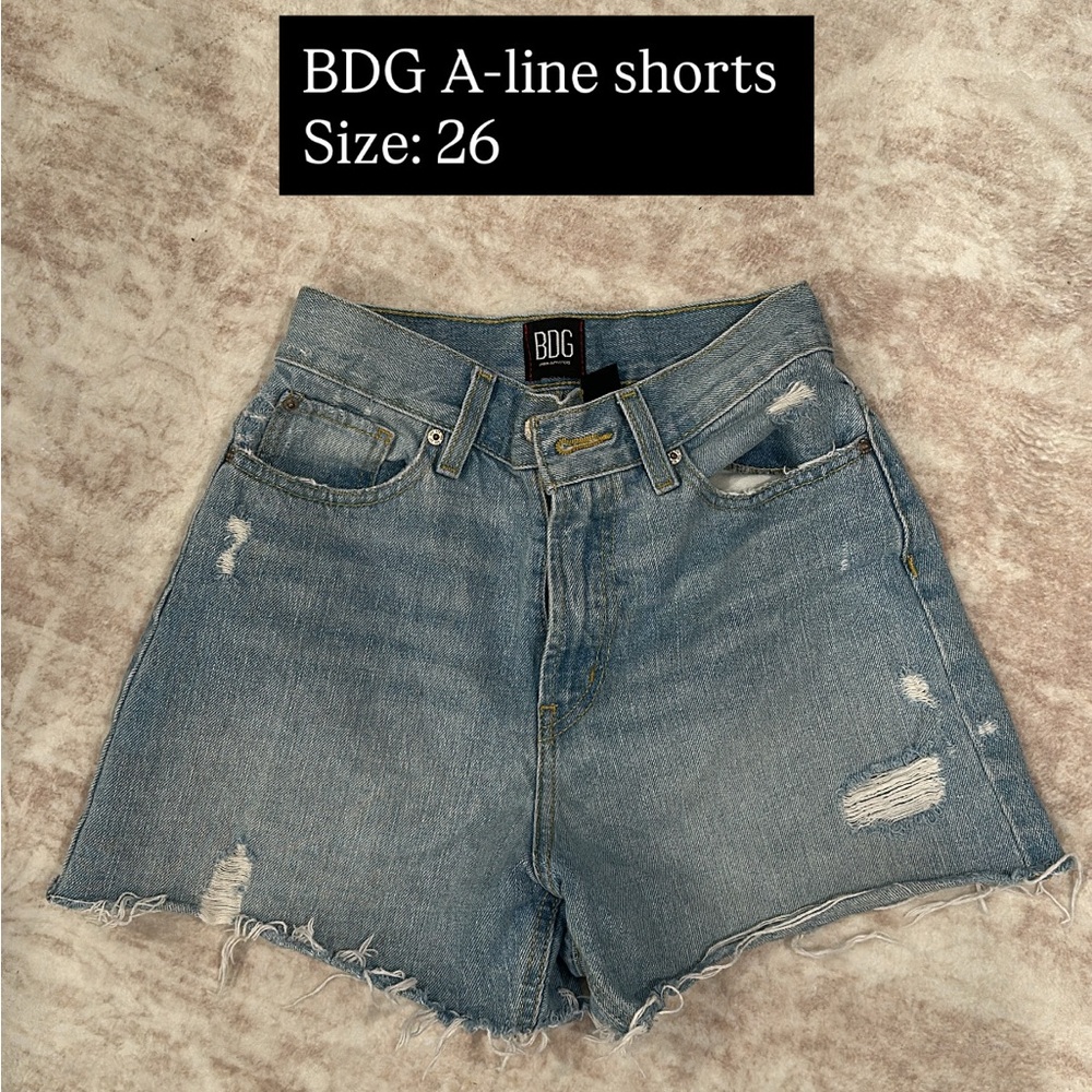 BDG Light Blue Distressed A-Line Denim Shorts